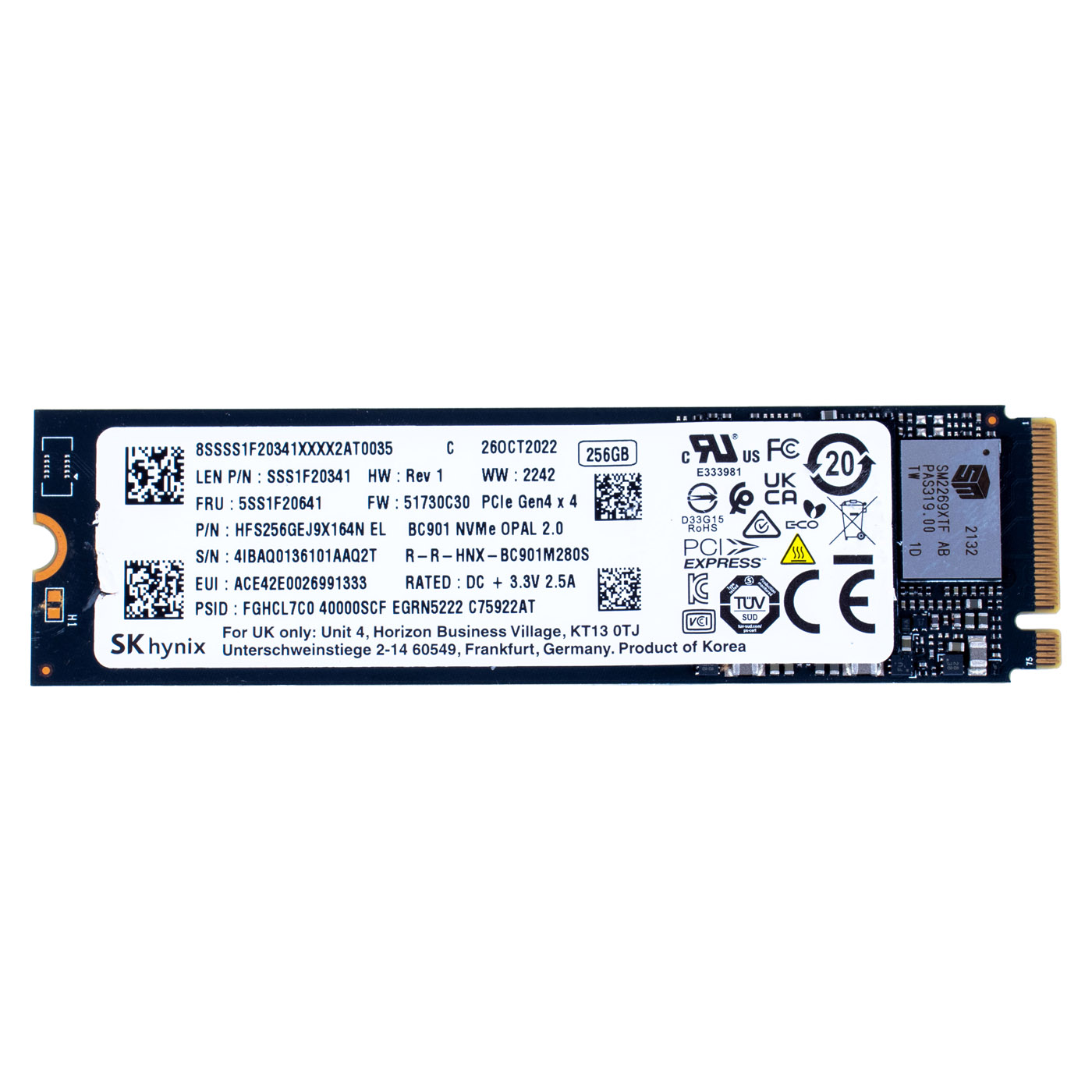 SK Hynix PCIe Gen 4x4 NVMe M.2 256 GB SSD Hard Drive