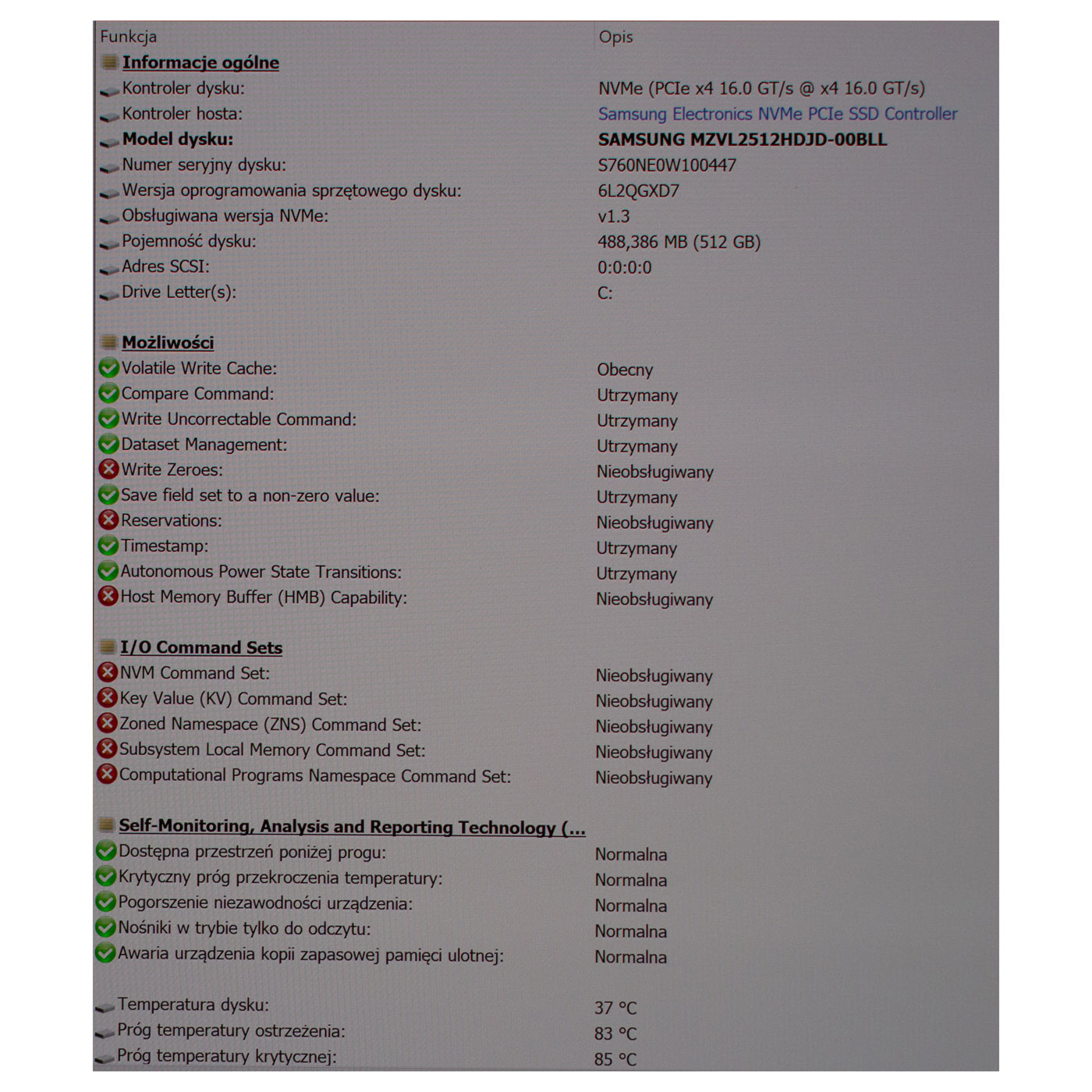 SSD M.2 disc Samsung 512 GB M.2 NVMe PCIe 4X4 2280