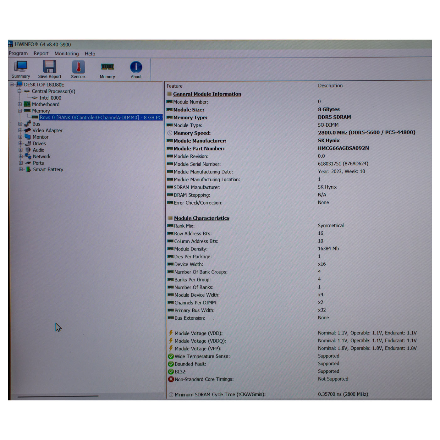 8 GB SODIMM DDR5 RAM PC5-5600B Hynix