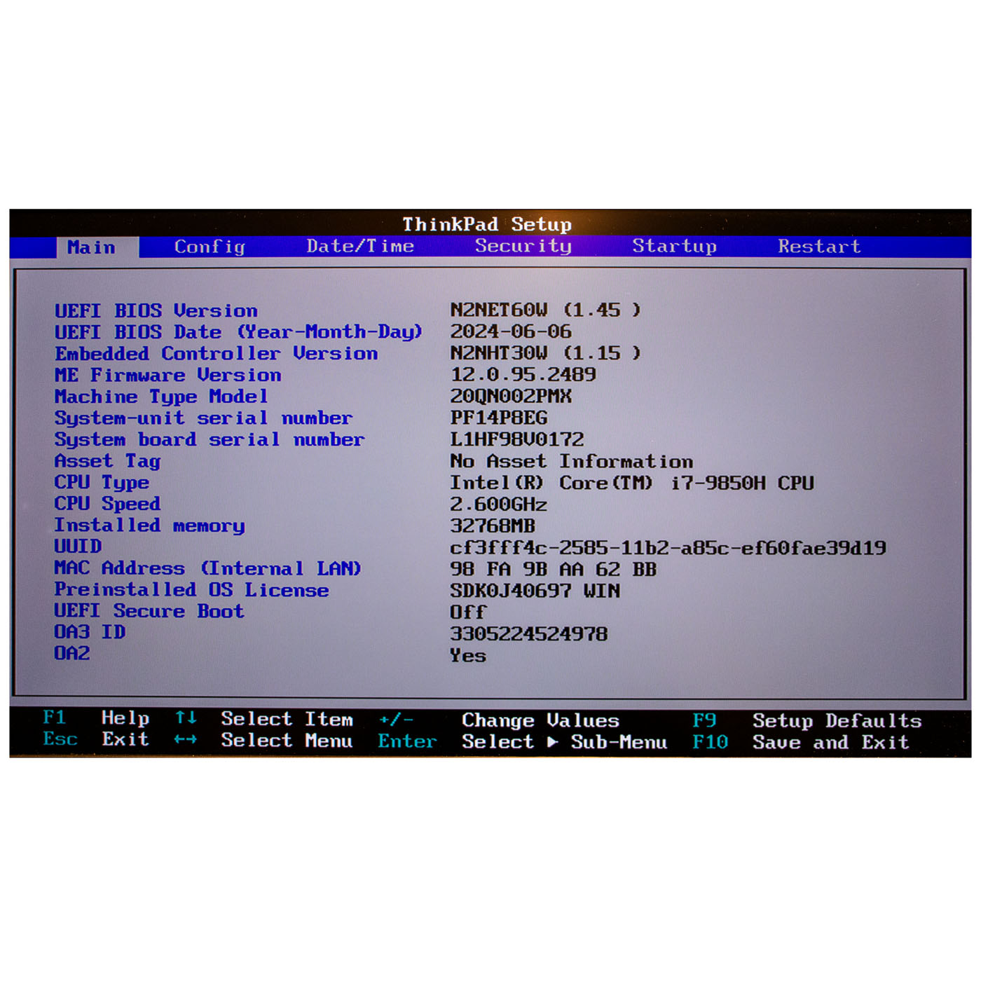 Motherboard intel processor Lenovo ThinkPad P53 i7 9850H