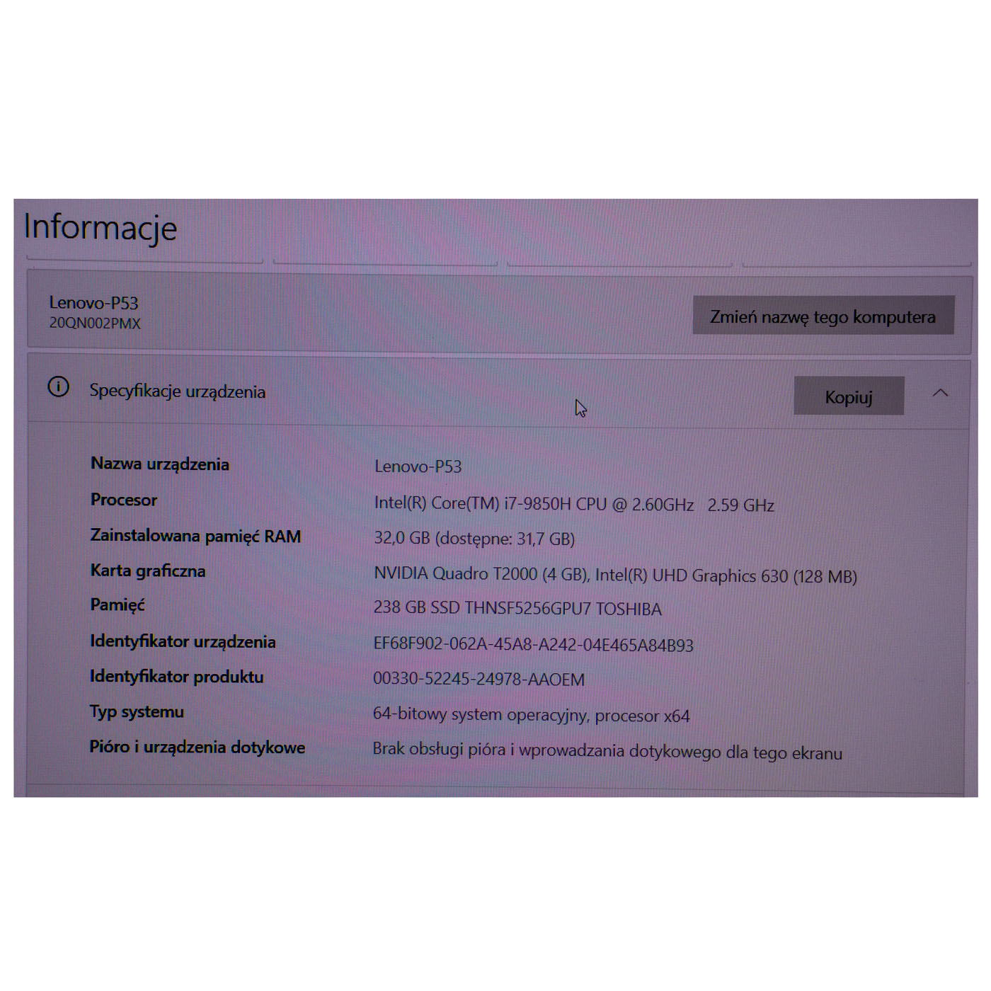 Motherboard intel processor Lenovo ThinkPad P53 i7 9850H