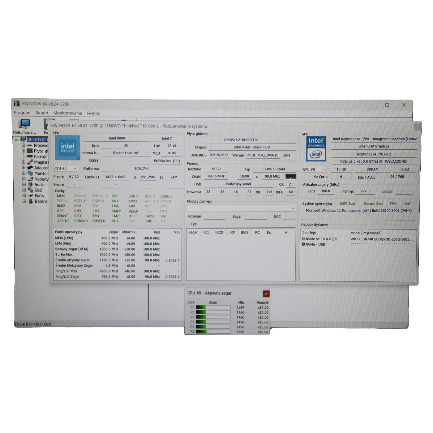 Motherboard intel processor Lenovo T16 2nd gen