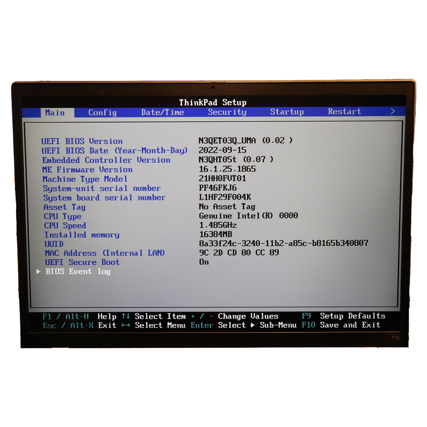 Motherboard intel processor Lenovo T16 2nd gen