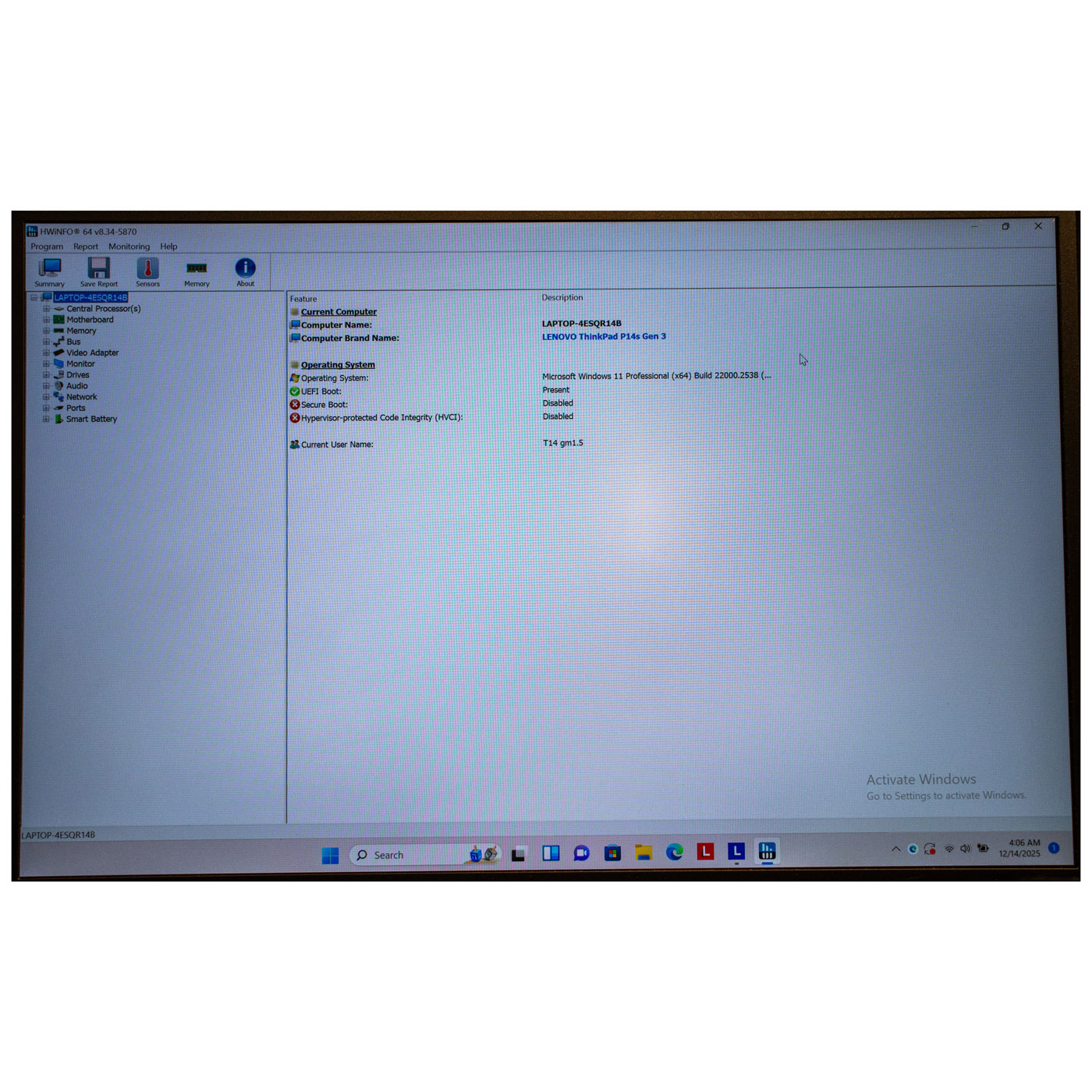 Lenovo Thinkpad P14s 3rd generation motherboard processor