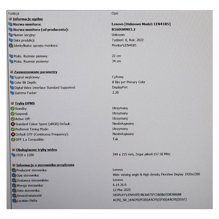 Skrzydło matrycy Lenovo ThinkPad T16 2 gen FHD RGB