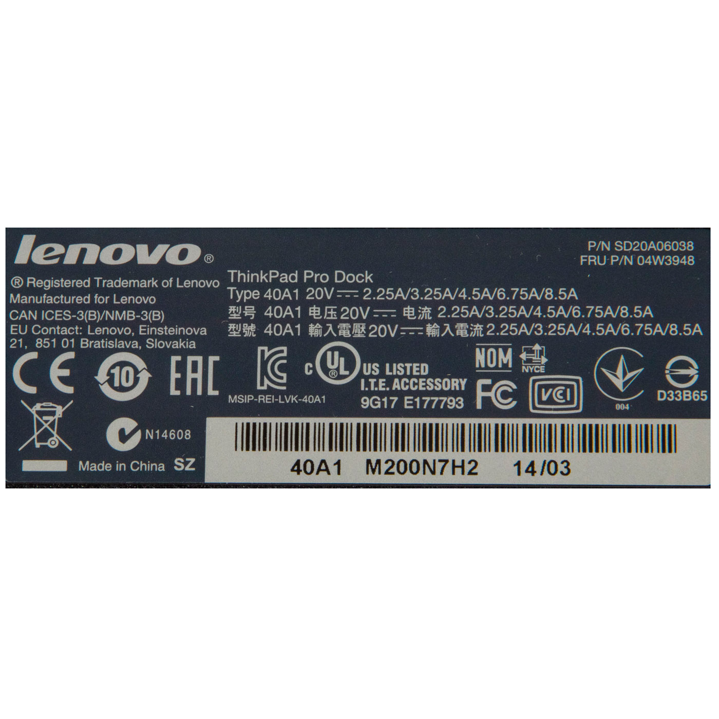 Lenovo 00HM918 USB 3.0 ThinkPad Pro Dock Type 40A1 T440 X240 X250 T450 P50 P70