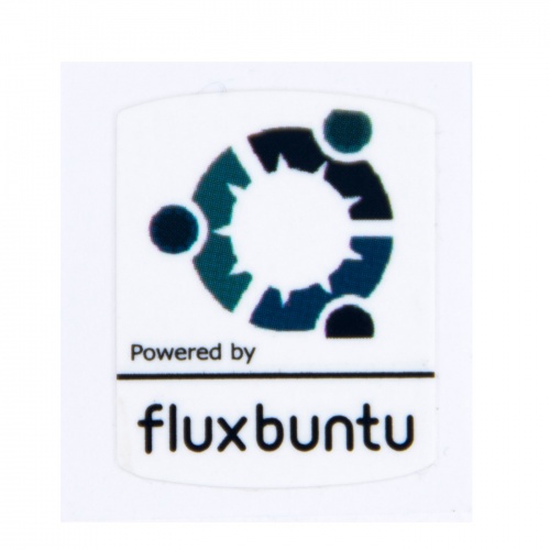 Sticker Powered by Fluxbuntu blue 19x24 mm