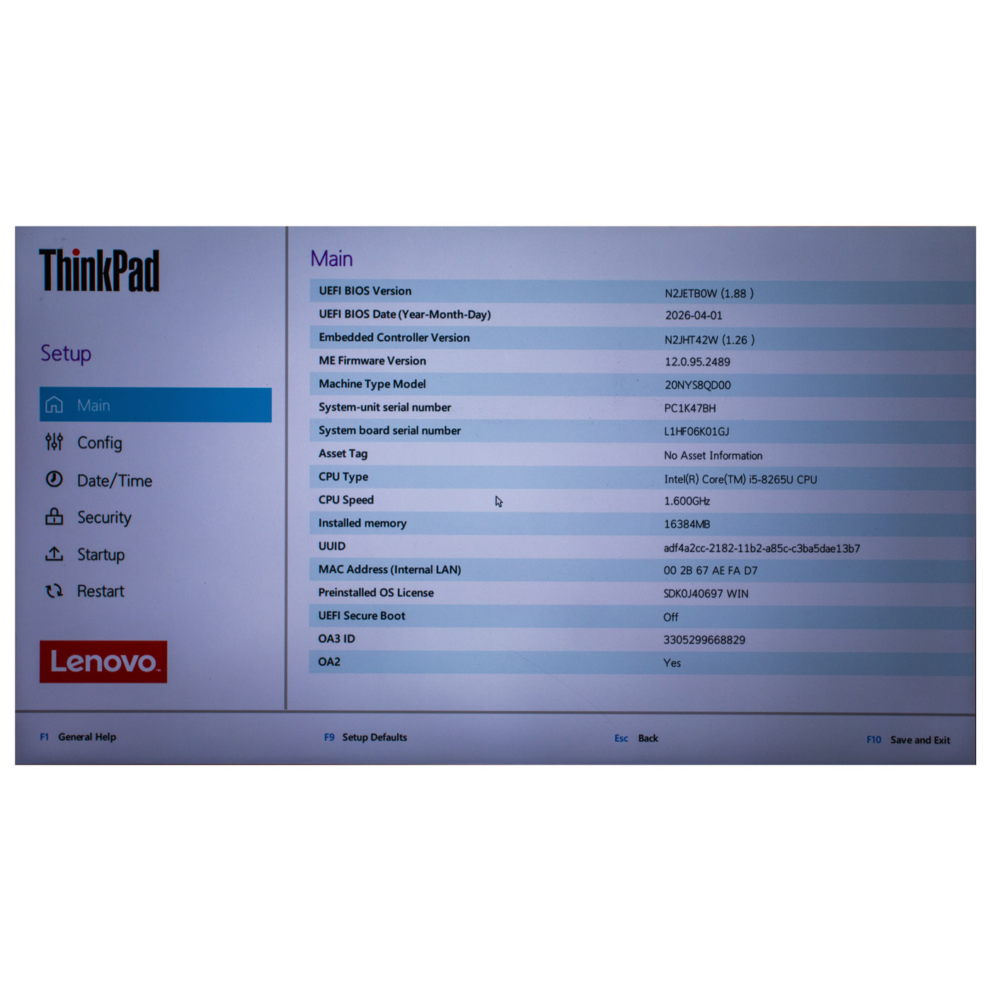 Motherboard processor Lenovo ThinkPad T490s X390 i5 8265U